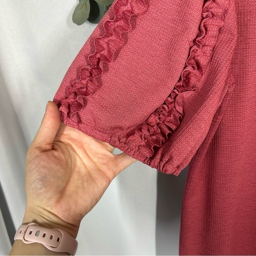 Cure | Pink Blouse Short Sleeve Ruffles Women's Size Large - Picture 5 of 12